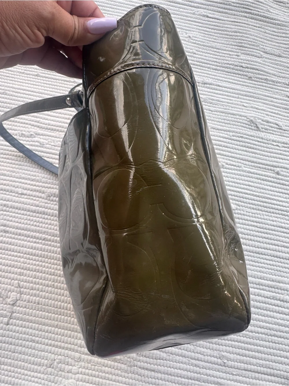 Coach Patent Signature Tote Olive m Large Shoulder Bag Y2K Chic